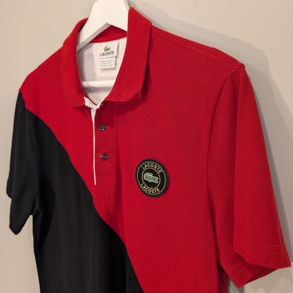 Lacoste Polo Shirt Red Black Block Color Traditional Preppy Coastal - Size 3(S) - Picture 3 of 7
